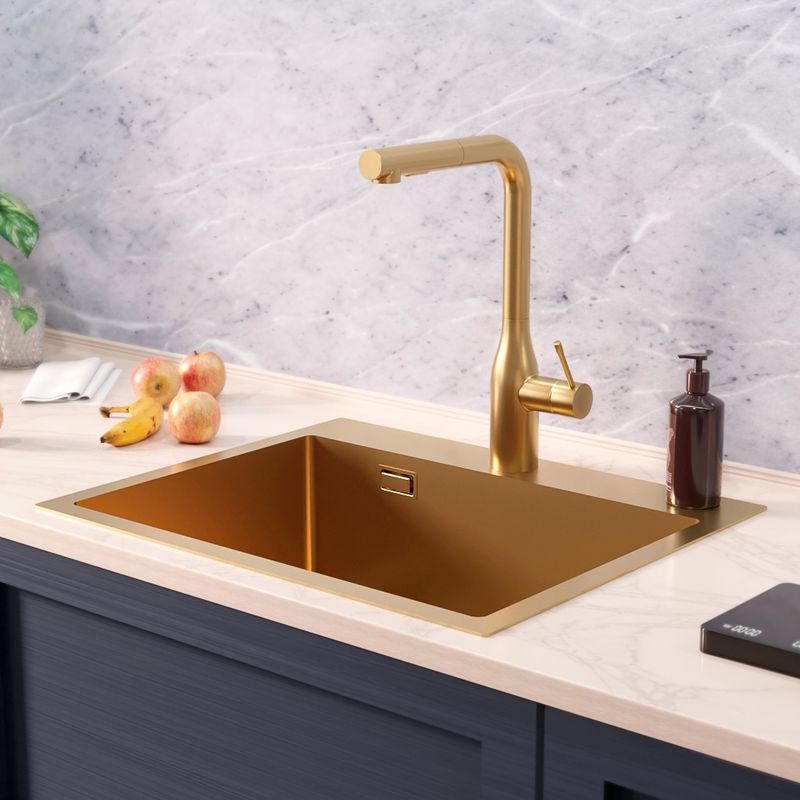 Ceramia Timeless Évier de cuisine encastrable inox 304, 1 bac , 55x45x21 cm, Or brossé PVD - Image 2