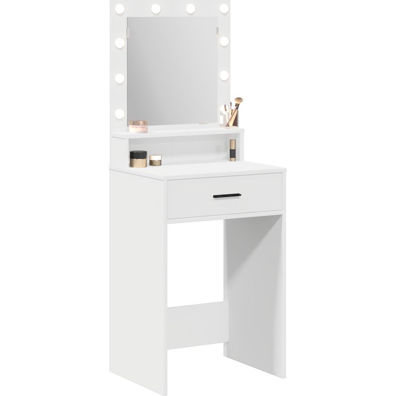Vidaxl – Coiffeuse blanche 50 x 41 x 135 cm – Bois d'ingénierie – Finition mate – Rangement ample avec tiroirs – Éclairage LED intégré - Image 3