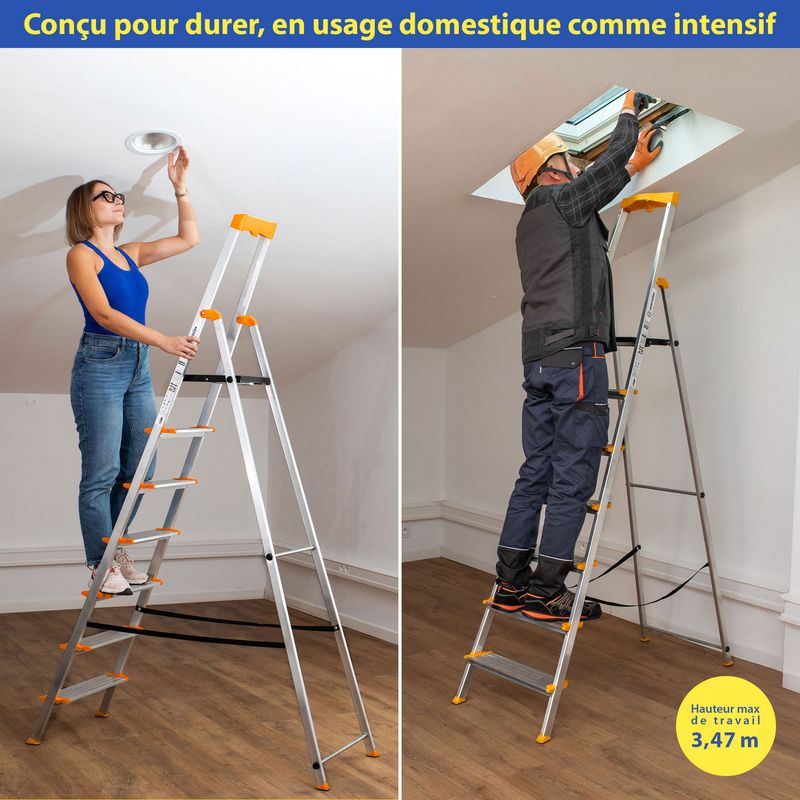 Hoström – Escabeau pliable 7 marches aluminium – Marches extra larges 12 cm – Charge max 150 kg – Norme EN 131 – Garantie 5 ans - Image 2