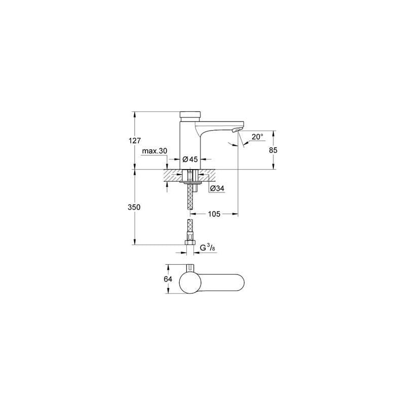 Grohe – Mitigeur de lavabo Eurosmart CT à fermeture automatique – Mélangeur avec limiteur de température – Débit 5 l/min – Finition chromée - Image 2
