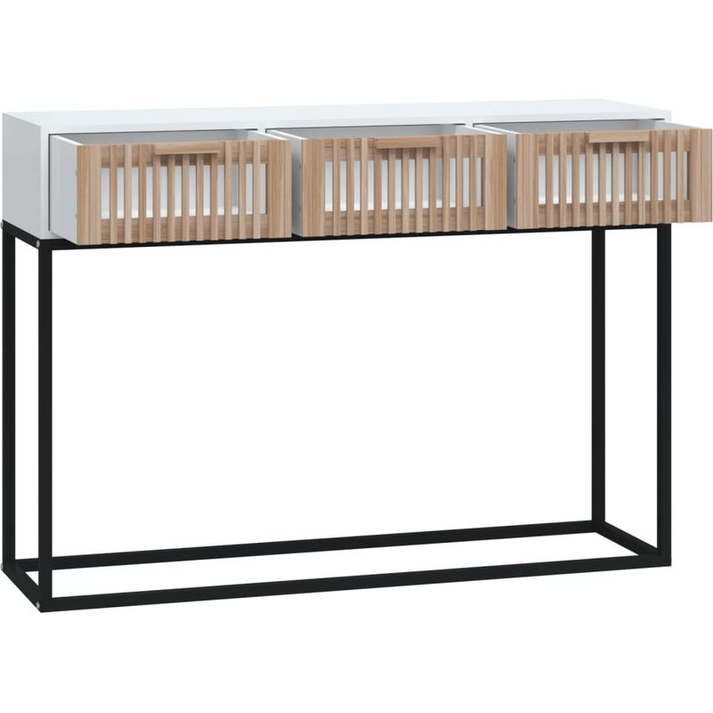 Vidaxl – Table console blanche 105x30x75 cm – Bois d'ingénierie résistant à l'humidité – Pieds en métal pour stabilité – 3 tiroirs de rangement - Image 3
