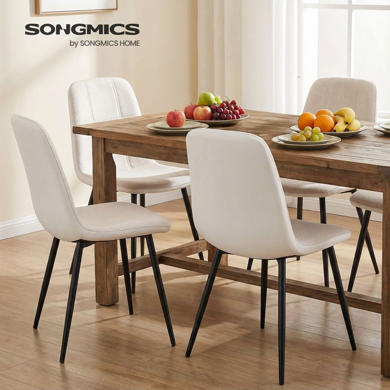 Vasagle – Lot de 4 chaises de salle à manger – Tissu chenille et PU texturé glacé – Support métallique – Pieds réglables – Dossier ergonomique - Image 2