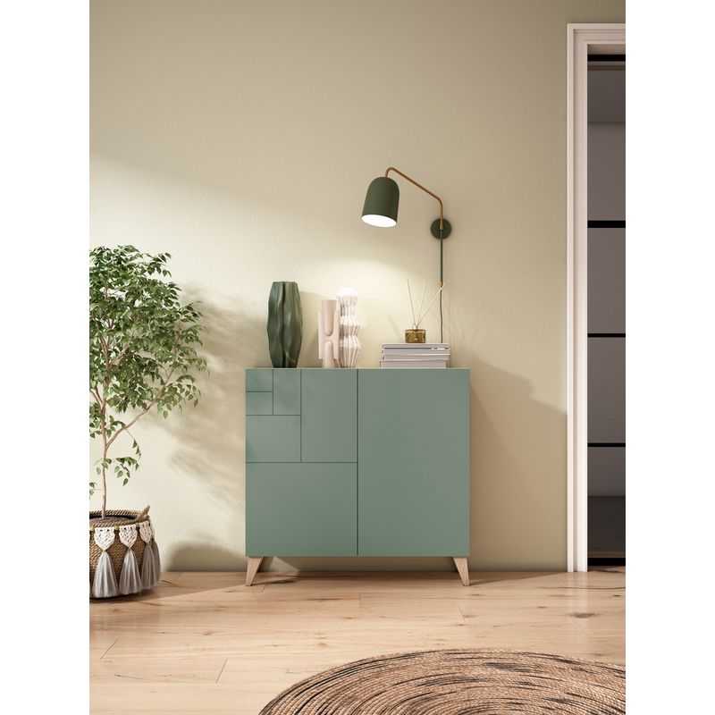 Meuble à chaussures en mélamine 87x90x27 cm – Noyer clair – 2 portes – Capacité 14-16 paires – Design scandinave moderne – Herdasa - Image 3