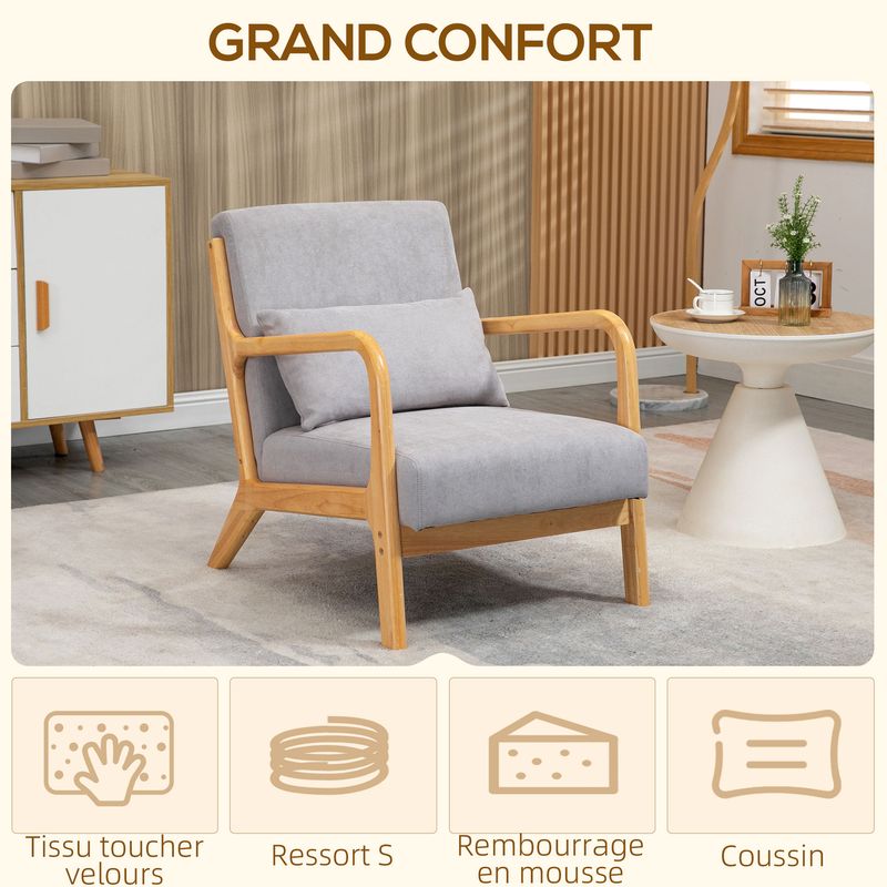 Homcom – Fauteuil relax en velours givré 100% polyester – Structure en bois d'hévéa – Dimensions 61x78x76cm – Charge max. 120Kg – Confort cocooning - Image 3