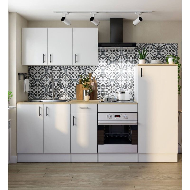 Dmora – Cuisine complète modulable avec tiroir – Meuble évier 80x60h90 – Meuble four 60x60h90 – Charnières métal – Poignées aluminium noir - Image 4