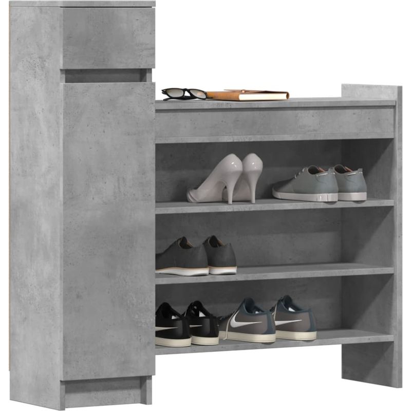 Vidaxl – Armoire à chaussures gris béton – Bois d'ingénierie – 1 tiroir, 2 compartiments, 4 étagères – Résistante à l'humidité Pot - Image 4