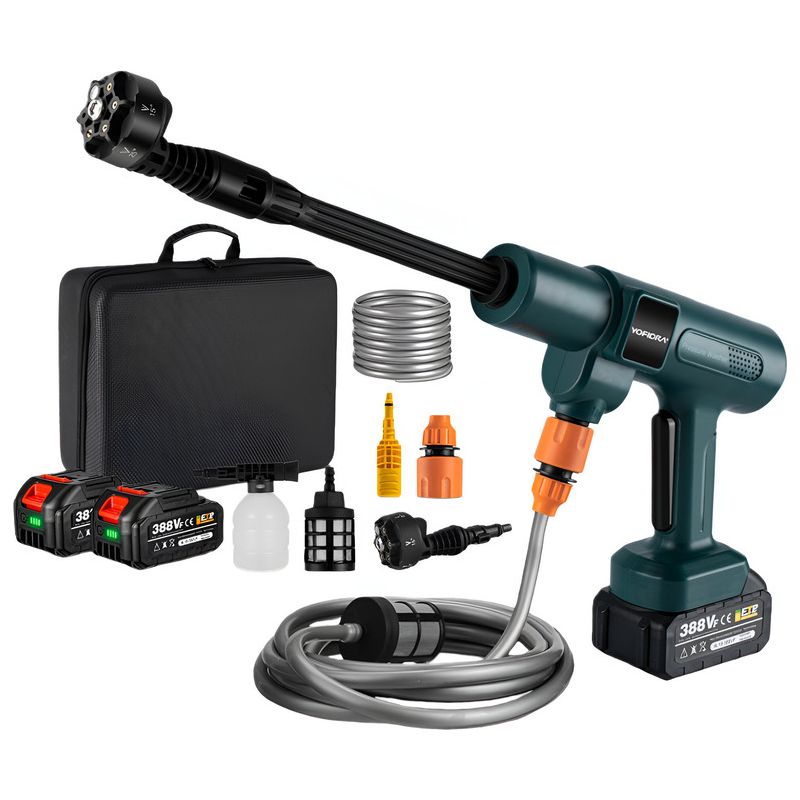 Nettoyeur haute pression sans fil 100 bar, débit max 4.1L/min , Buse Multi-Fonctions 6-en-1, Nettoyeur haute pression portable - avec deux batteries
