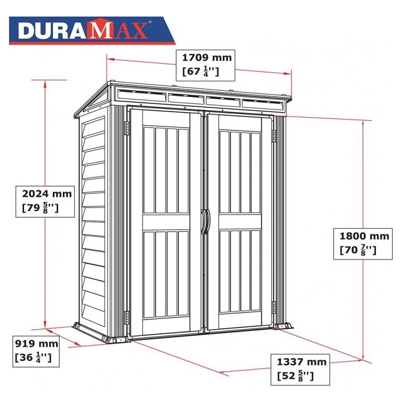 Duramax – Abri de jardin résine YardMate Pent PLUS 5'x3' – Dimensions 92 x 171 x 202 cm – Panneaux en PVC ignifuge – Structure en acier renforcé - Image 2