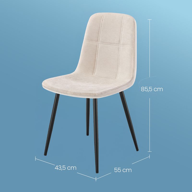 Vasagle – Lot de 4 chaises de salle à manger – Tissu chenille et PU texturé glacé – Support métallique – Pieds réglables – Dossier ergonomique - Image 5