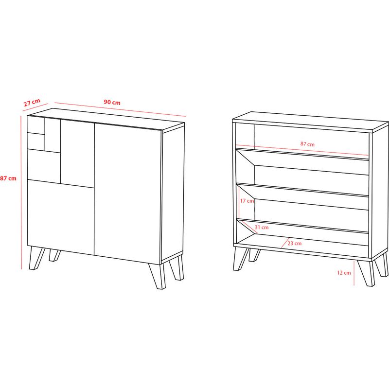 Meuble à chaussures en mélamine 87x90x27 cm – Noyer clair – 2 portes – Capacité 14-16 paires – Design scandinave moderne – Herdasa - Image 5