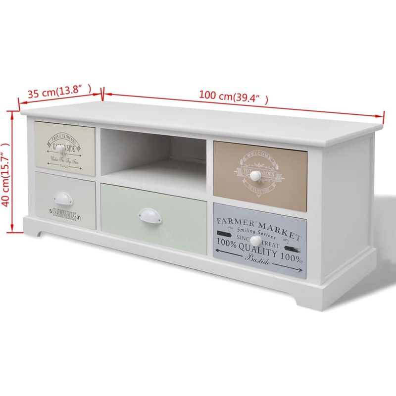 Vidaxl – Meuble TV en bois style français avec 5 tiroirs – Compartiment spacieux pour appareils multimédia – Facile à nettoyer - Image 2