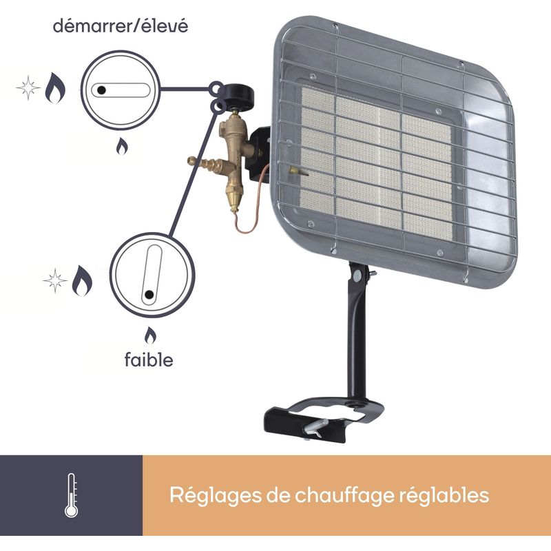 Perel – Chauffage de terrasse au gaz 4500W – Compact et mobile – Fonctionne au butane et propane – Chaleur radiante pour jardin et balcon - Image 5