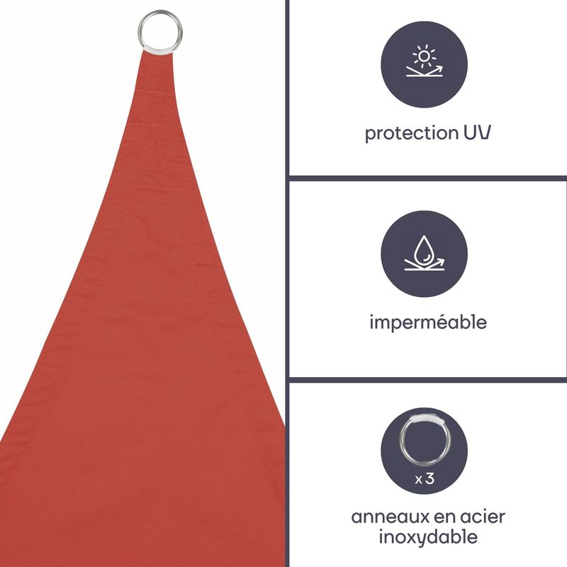 Perel – Voile d'ombrage triangulaire 5 x 5 x 5 m – Polyester imperméable et respirant – Protection UV 90 % – Installation facile avec anneaux en - Image 2