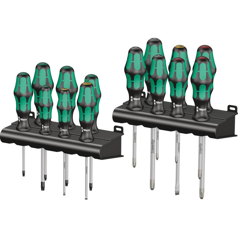 Wera – Jeu de tournevis cruciformes 300mm – 6 pièces avec technologie Lasertip – Poignée ergonomique Kraftform Plus – Pour vis à fente et TORX® Rack