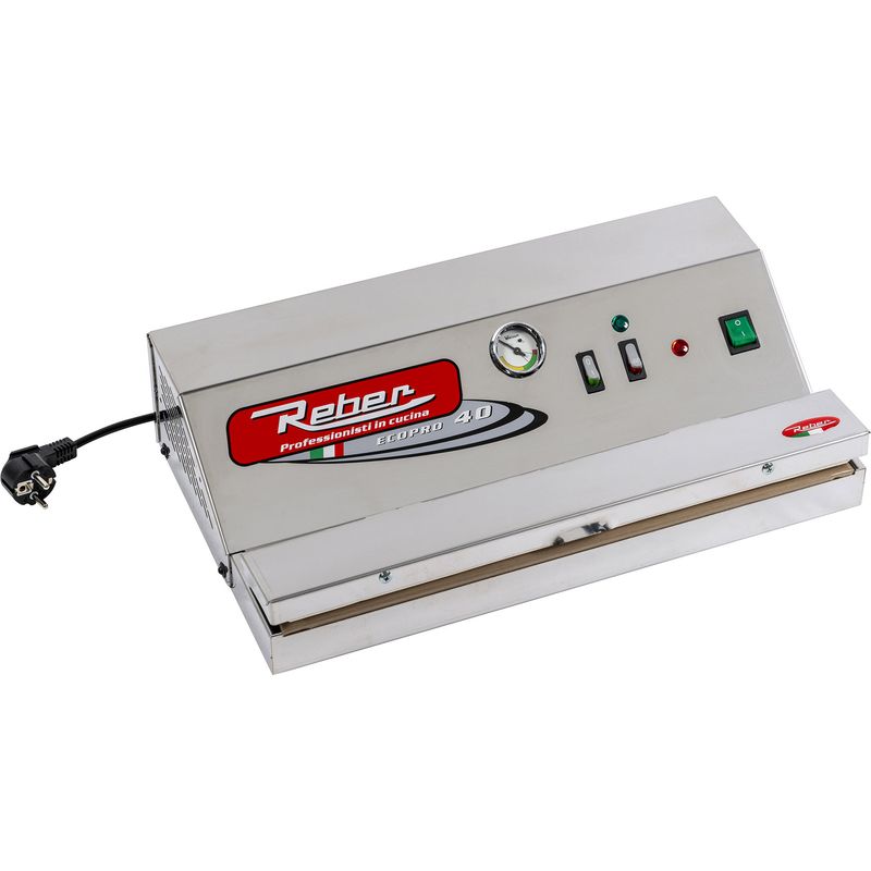 Machine sous vide professionnelle inox 43 cm – Soudure électronique réglable – Pompe à piston autolubrifiant – Capacité d'aspiration 40 lt/min – Reber