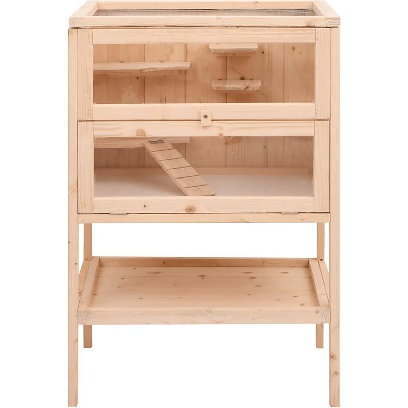 Vidaxl – Cage pour hamster 55x40x80 cm – Bois massif sapin – 2 niveaux avec échelle – Grille de toit ouvrable pour ventilation - Image 4