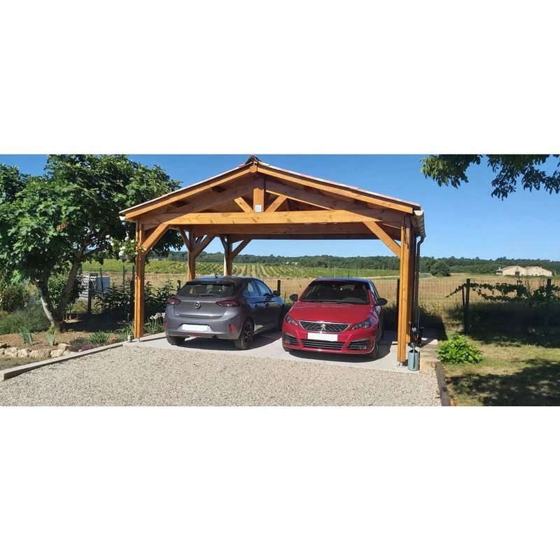 Cpbf – Abri voiture en bois douglas 600x1150cm – Carport 2 pentes – Hauteur de passage 250cm – 10 poteaux – Fabrication française - Image 2