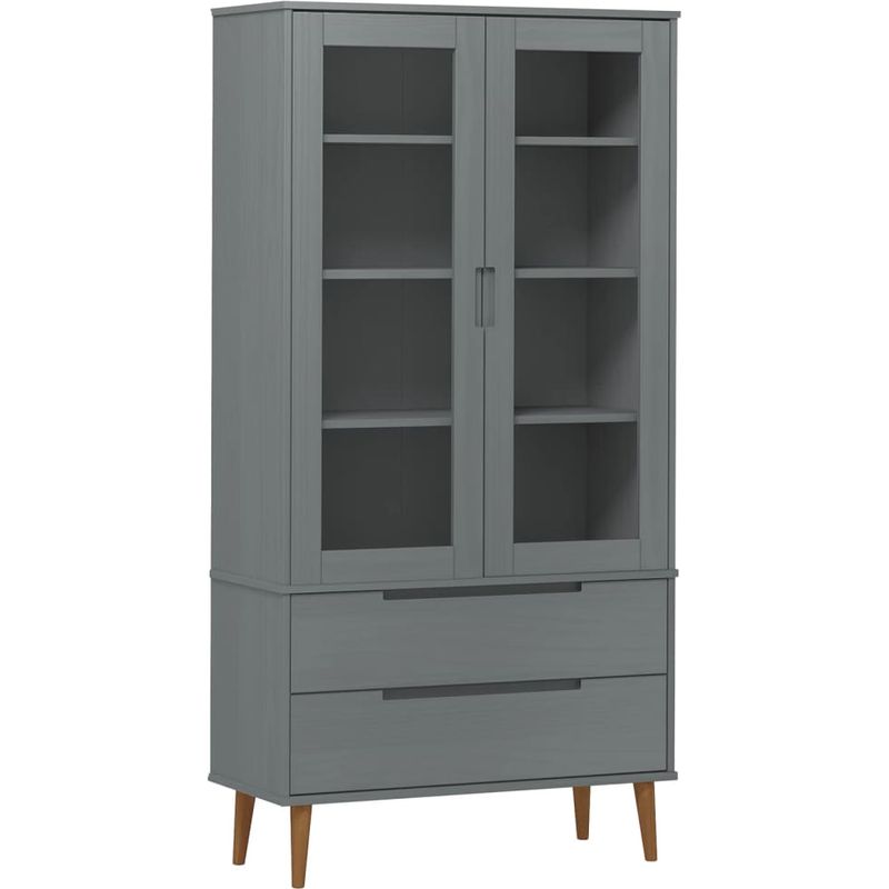 Vidaxl – Armoire à vitrine MOLDE 90x35x175 cm – Bois de pin massif – Vernis UV – 2 tiroirs et 4 compartiments avec portes vitrées - Image 2