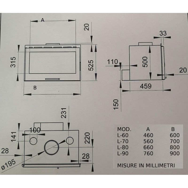 Insert de cheminée à bois F.lli Lerda L-60 ventilé, 12 kW - Image 5