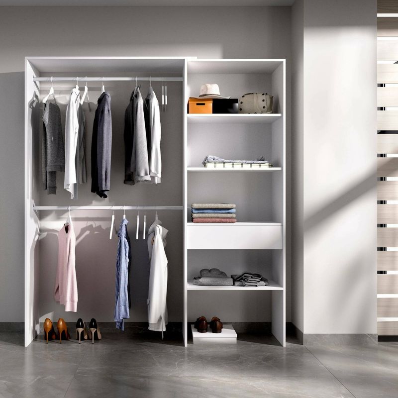Dmora - Armoire Lhotse, Structure pour dressing, Portemanteau ouvert, 160x40h187 cm, Blanc, avec emballage renforcé - Image 2