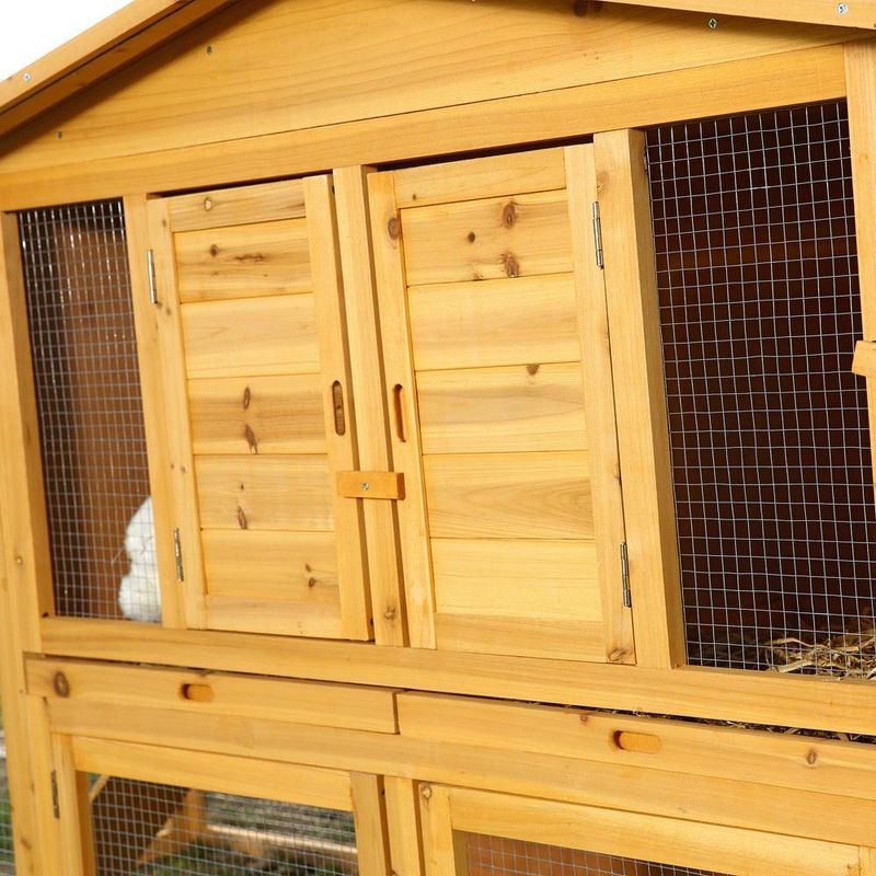 Melko – Clapier XXL pour lapins – Résistant à l'hiver – 215 x 73 x 100 cm – Bois de sapin avec 2 tiroirs pour nettoyage facile - Image 3
