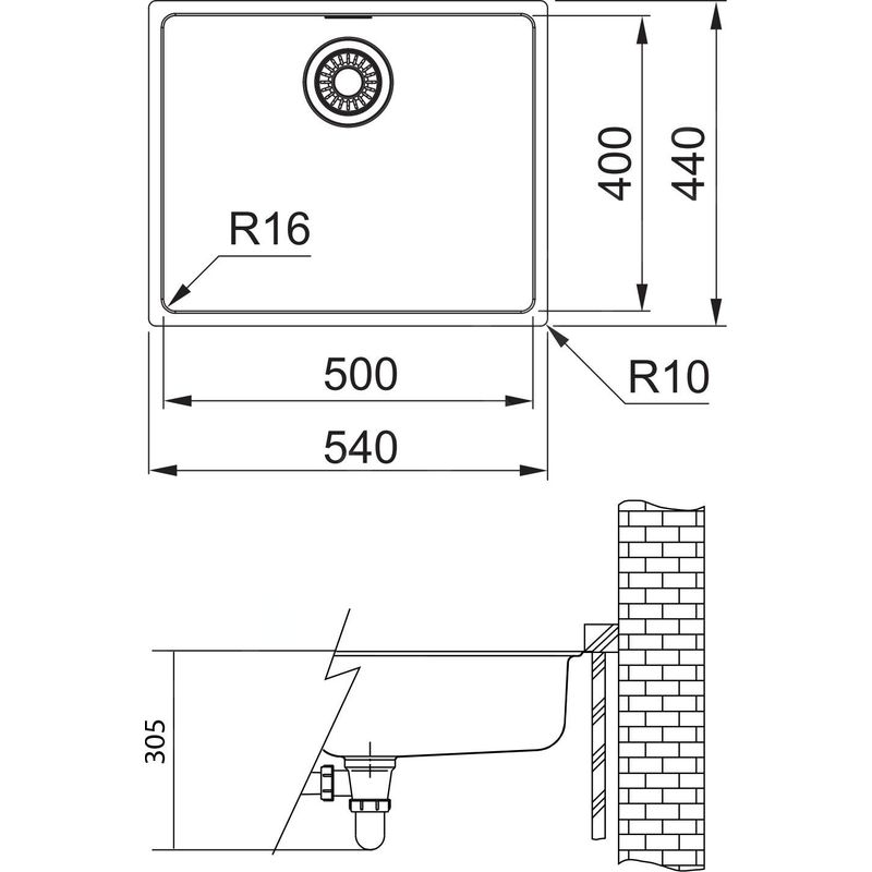 Franke – Évier 1 bac en acier inoxydable MRX 110-50 – Montage sous plan – Dimensions 540x440 mm – Trop-plein caché – Bonde à panier 3 1/2“ Adapter - Image 4