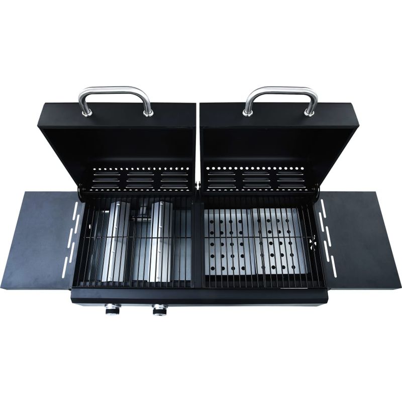 Vidaxl – Barbecue à gaz et charbon combo 3 brûleurs – Zones de cuisson séparées – Hottes avec thermomètres – Tables d'appoint pliables - Image 6