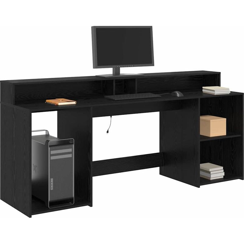 Vidaxl – Bureau droit avec porte en bois d'ingénierie chêne noir 200 x 55 x 91 cm – Éclairage LED intégré – Rangement optimisé avec tiroirs et - Image 3