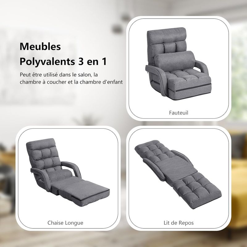 GOPLUS 18 Grille Fauteuil de Salon Convertible, Fauteuil chauffeuse canape-lit Pliable, Fauteuil Relax avec Dossier Reglable sur 5 Positions - Image 3