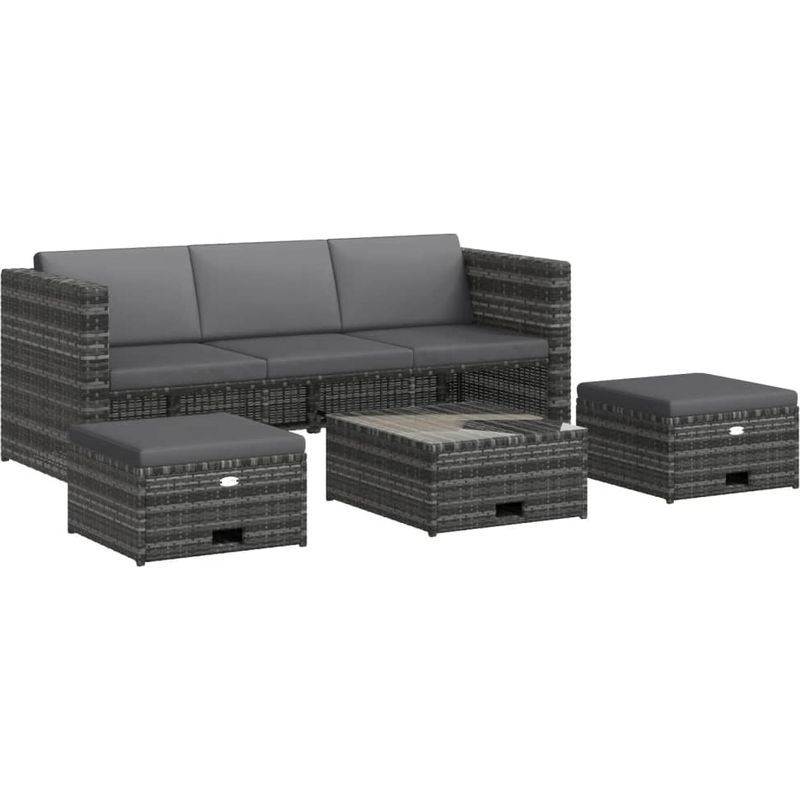 vidaXL Salon de jardin 4 pcs avec coussins résine tressée gris - Image 2