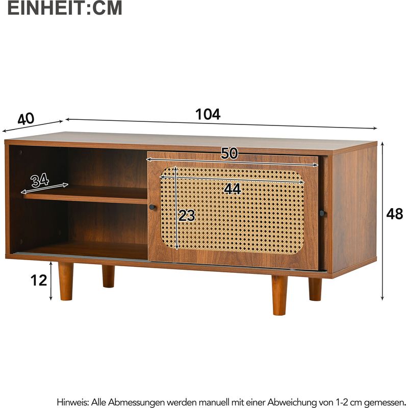 Okwish – Meuble à chaussures en rotin – 2 portes – étagère réglable – couleur noyer – dimensions 104x40x48 cm – panneau de particules moderne - Image 4
