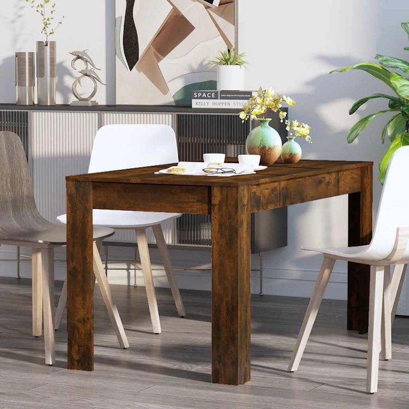 Vidaxl – Table de salle à manger rectangulaire chêne fumé 140x74,5 cm – Construction en bois composite – Surface lisse pour entretien facile - Image 5