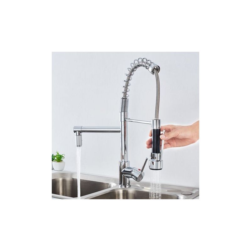 Robinet de cuisine avec douchette intégrée en laiton gris - Image 3