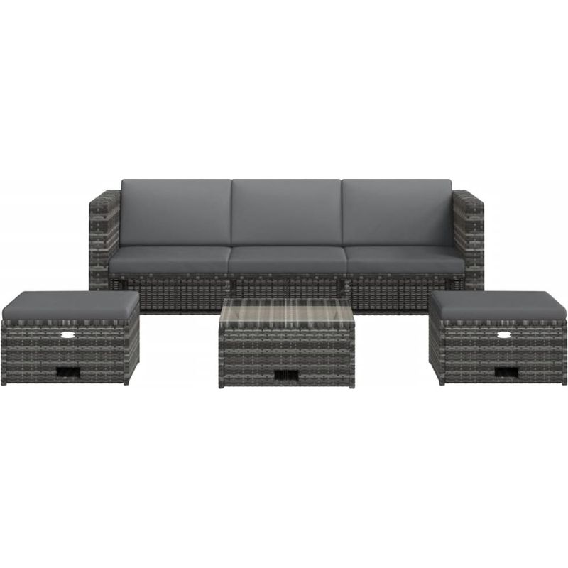 vidaXL Salon de jardin 4 pcs avec coussins résine tressée gris - Image 3
