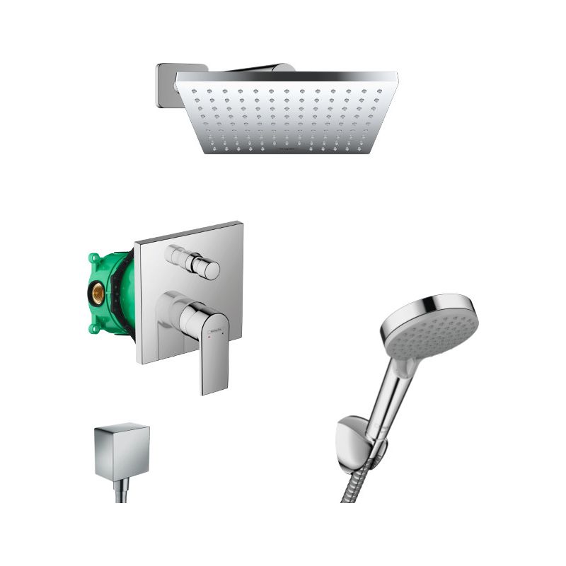 Hansgrohe – Set de douche encastré tout en 1 – Douche de tête 23cm – Douchette 2 jets – VERNISSHAPE1 – Chrome