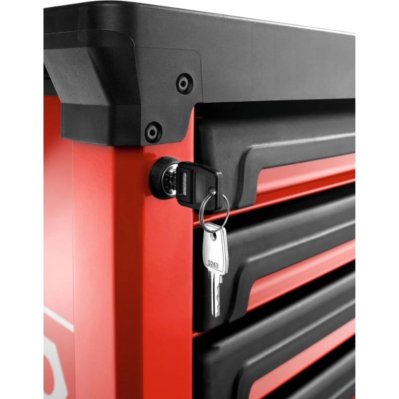 Facom – Servante d'atelier roulante 6 tiroirs rouge – Charge max 30kg par tiroir – Plan de travail polypropylène 800kg – Roues pivotantes avec frein - Image 7