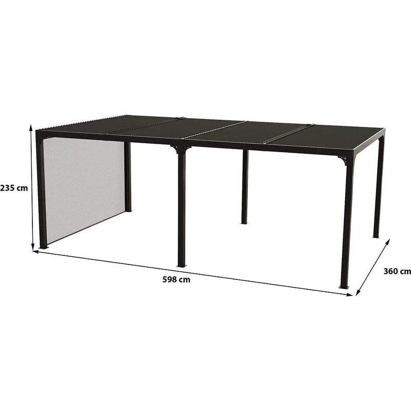 Habrita – Pergola bioclimatique 360x598 en aluminium gris avec rideau manuel – Surface 21,52 m2 – SKU PER36R60BI - Image 2