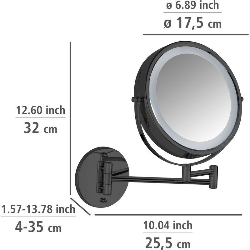 Wenko – Miroir grossissant LED noir 5x – Mural sans perçage – Système Power-Loc pour fixation facile – Diamètre 17,5 cm – Pivotant pour maquillage - Image 2