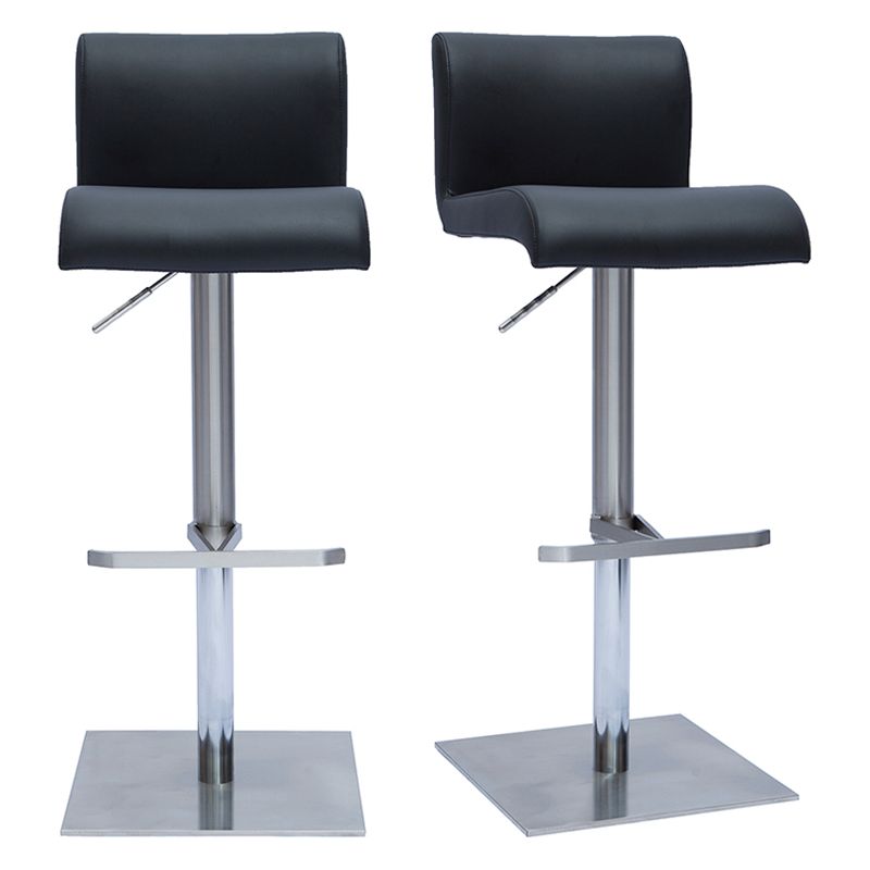 Tabourets de bar design réglables noir et inox brossé (lot de 2) SHEINA