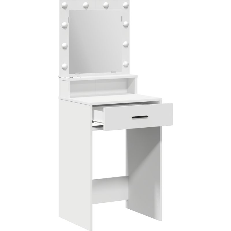 Vidaxl – Coiffeuse blanche 50 x 41 x 135 cm – Bois d'ingénierie – Finition mate – Rangement ample avec tiroirs – Éclairage LED intégré - Image 4