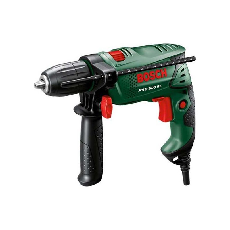 Bosch – Perceuse à percussion 500W – Mandrin auto-serrant – Couple 7,5Nm – Pour bois, acier et béton – Mallette incluse - Psb500Re