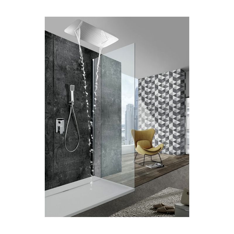 Greenice – Colonne de douche encastrée avec mitigeur – Pommeau grand diamètre – Finition chromée – Acier et laiton – Modèle SUMATRA