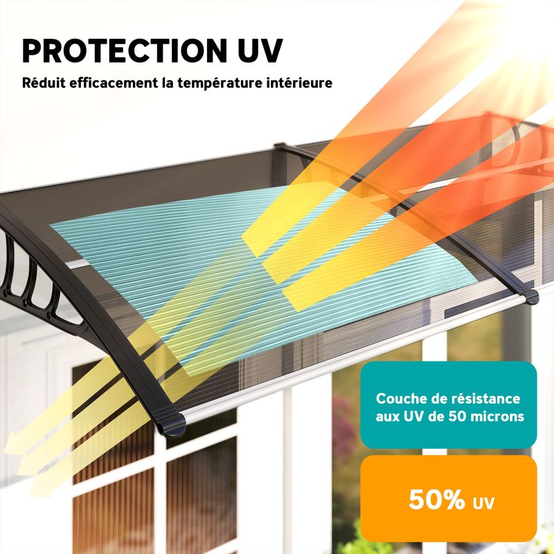 Outsunny – Auvent de porte marquise polycarbonate 200L x 96l x 27H cm – Support polypropylène – Protection pluie et UV – Montage sur mur béton - Image 3