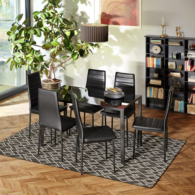 Iztoss – Lot de 6 chaises de salle à manger confortables – Dossier haut en PVC facile à nettoyer – Structure en acier noir – Dimensions 94x42x48cm - Image 2