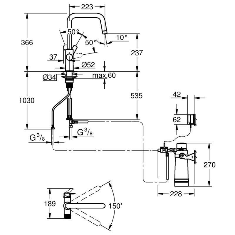 Grohe – Mitigeur d’évier avec filtration Ultrasafe – Montage monotrou – Levier séparé pour eau filtrée – Chrome – 30594000 - Image 5
