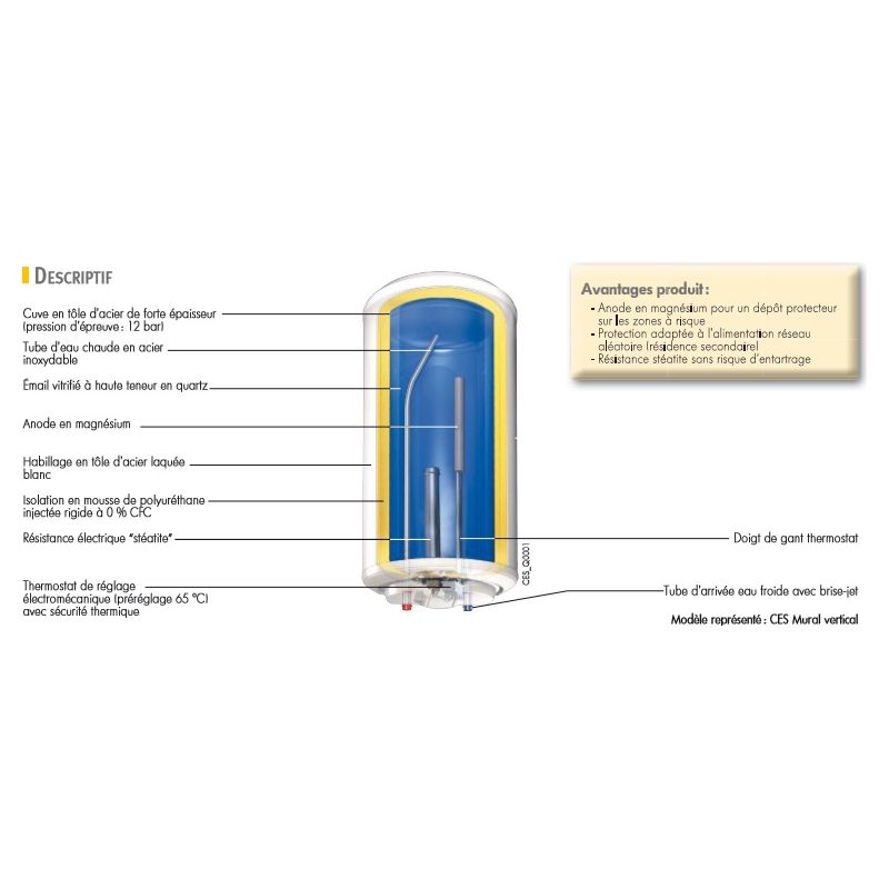 Chauffe eau électrique Vertical Mural De Dietrich Stéatite 150 L - Image 3