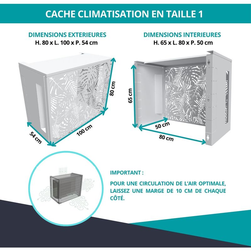 Atole – Cache climatiseur en aluminium thermo-laqué – H. 80 cm x L. 100 cm x P. 54 cm – Résistance aux intempéries et UV – Fabrication française - Image 3