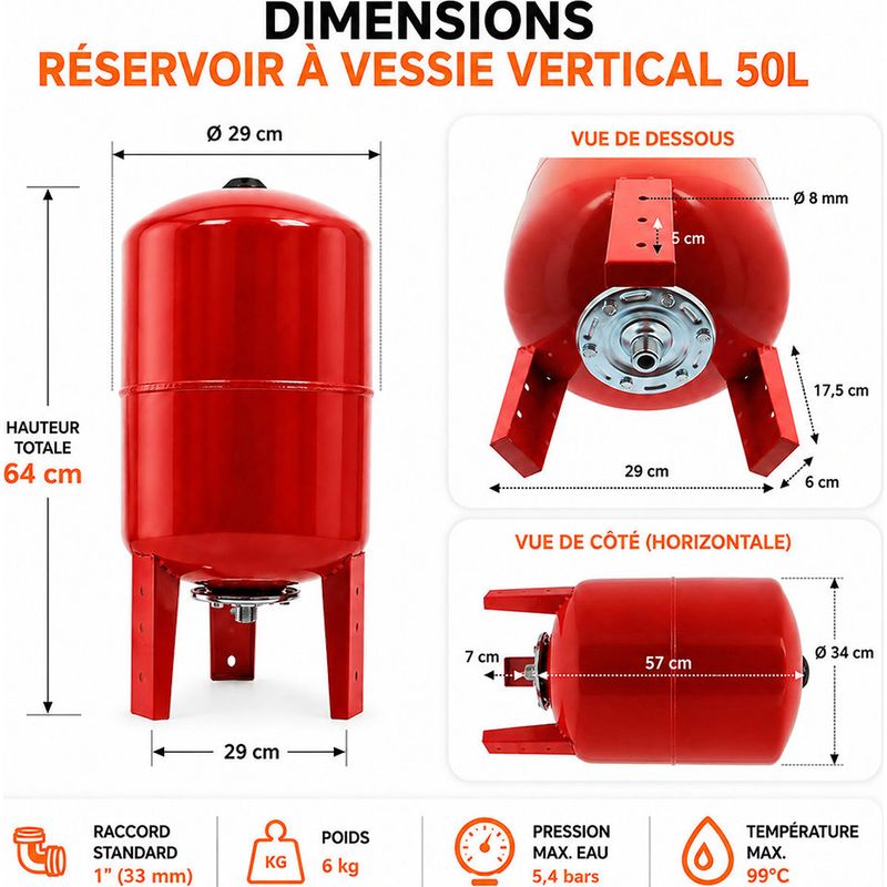 Réservoir pression à vessie vertical - 50 litres Vase - Image 2