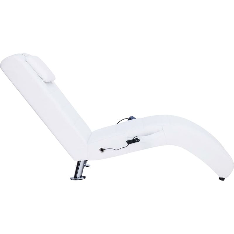 vidaXL Massage Chaise Longue with Pillow White Faux Leather - Image 5