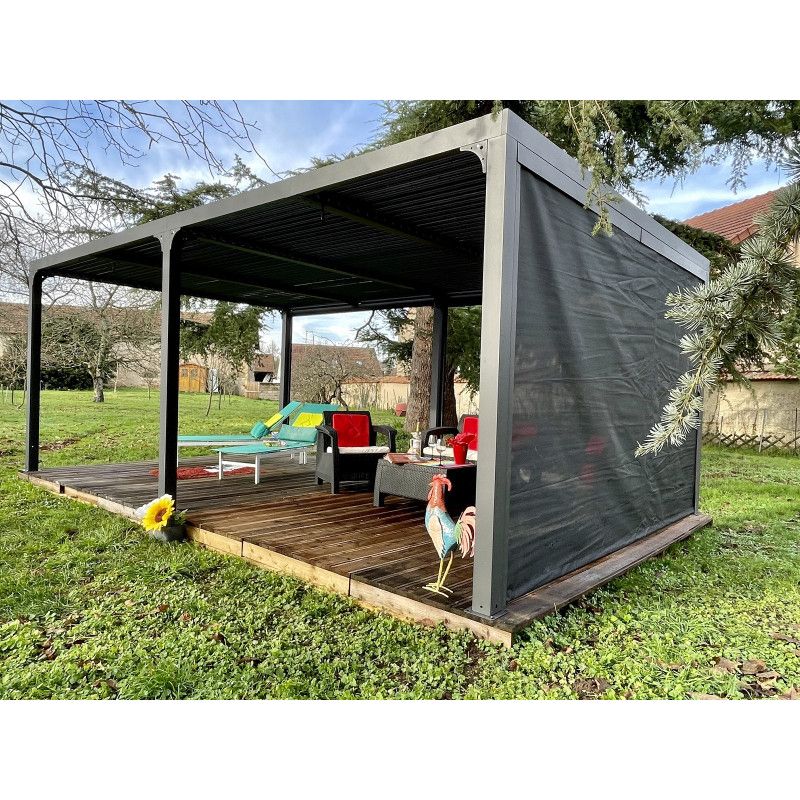 Habrita – Pergola bioclimatique 360x598 en aluminium gris avec rideau manuel – Surface 21,52 m2 – SKU PER36R60BI - Image 4